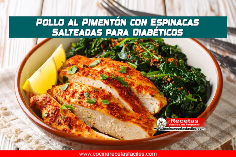 Pollo al pimentón con espinacas salteadas, plato saludable ideal para diabéticos