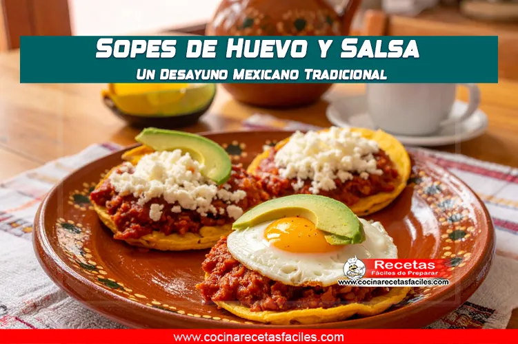 Sopes mexicanos con huevo frito, salsa roja, queso fresco, crema y aguacate