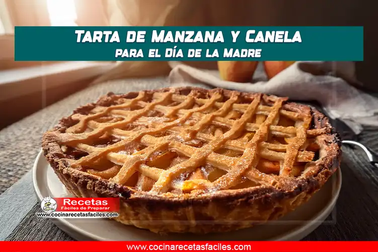 "Tarta de manzana y canela casera con un enrejado dorado y relleno jugoso de manzanas, canela y azúcar moreno."