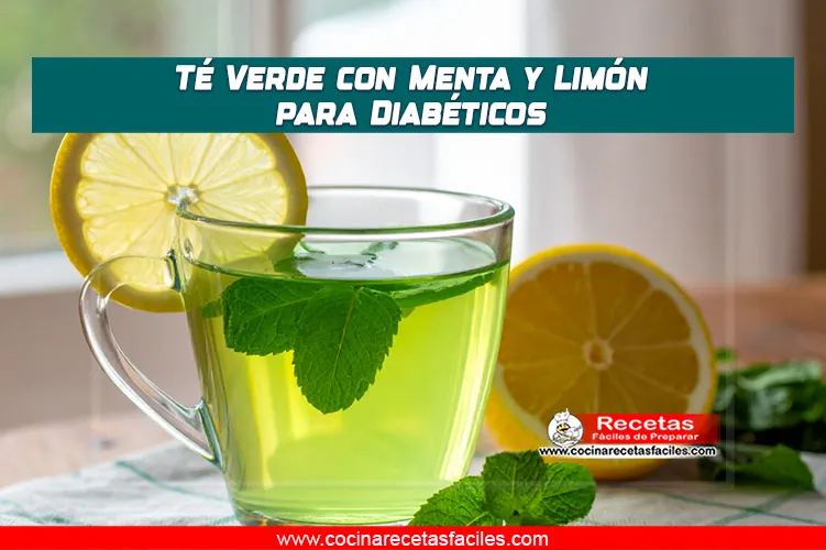 Taza de té verde con menta y limón sin azúcar, ideal para diabéticos