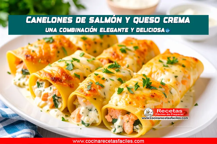 Canelones de salmón y queso crema horneados con bechamel
