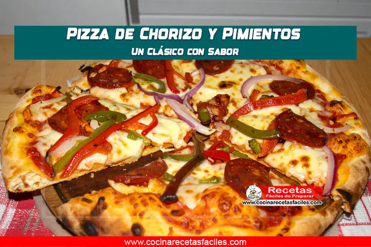 Pizza artesanal de chorizo y pimientos con masa crujiente y queso derretido