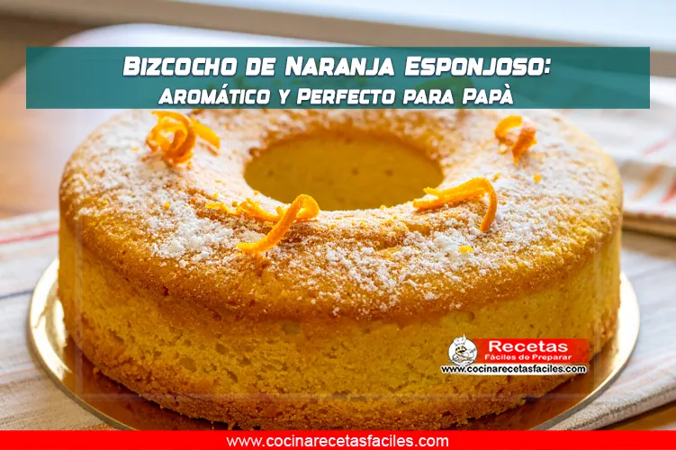 Bizcocho de naranja esponjoso decorado con ralladura de naranja y azúcar glas