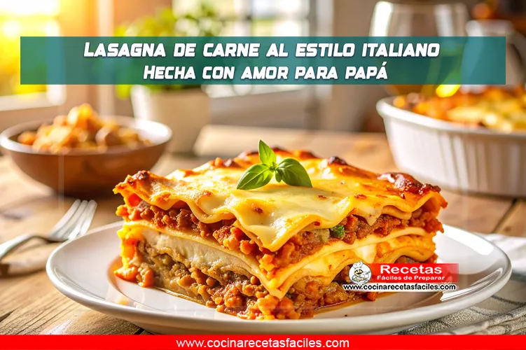Lasagna de carne italiana casera servida para el Día del Padre