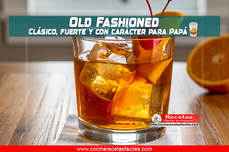 Cóctel Old Fashioned con hielo, rodaja de naranja y cereza en vaso bajo