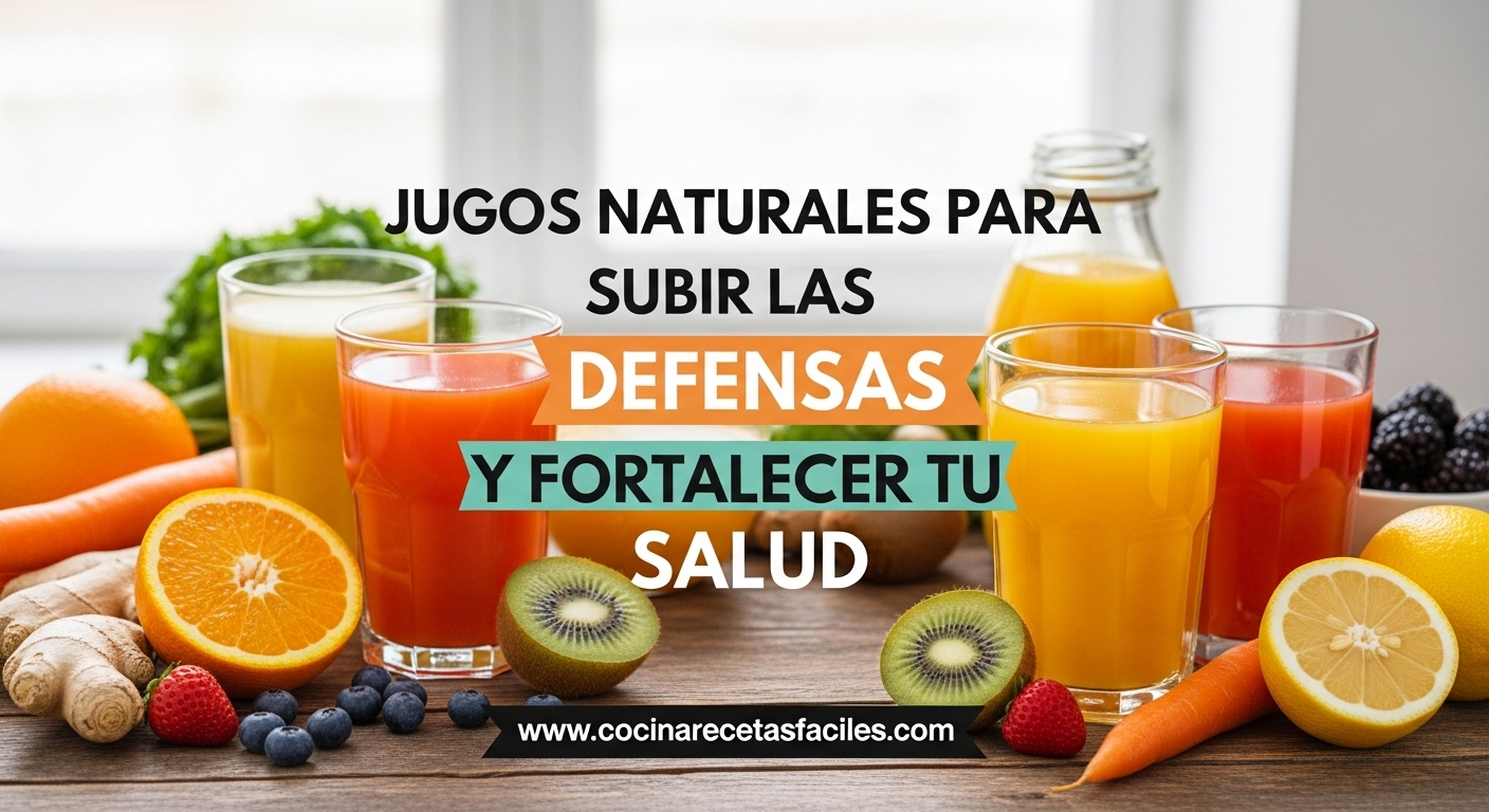 Variedad de jugos naturales con naranja, limón, zanahoria, kiwi y jengibre para subir las defensas y fortalecer el sistema inmune.