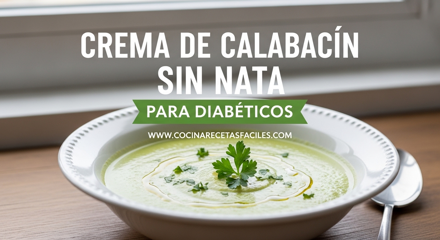 Crema de calabacín sin nata en bowl blanco sobre mesa de madera, receta saludable apta para diabéticos con guarnición de perejil fresco