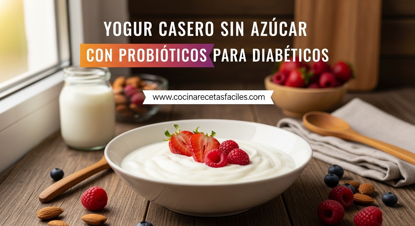 Yogur casero sin azúcar en frascos de vidrio sobre mesa de madera, perfecto para diabéticos, con probióticos naturales y arándanos frescos
