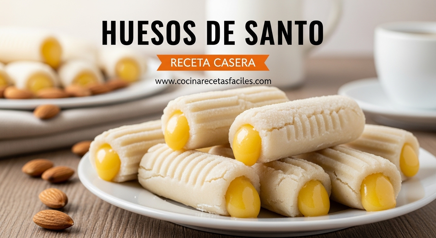 Huesos de santo caseros recién preparados con mazapán de almendra, relleno de yema y glaseado blanco sobre mesa de madera rústica