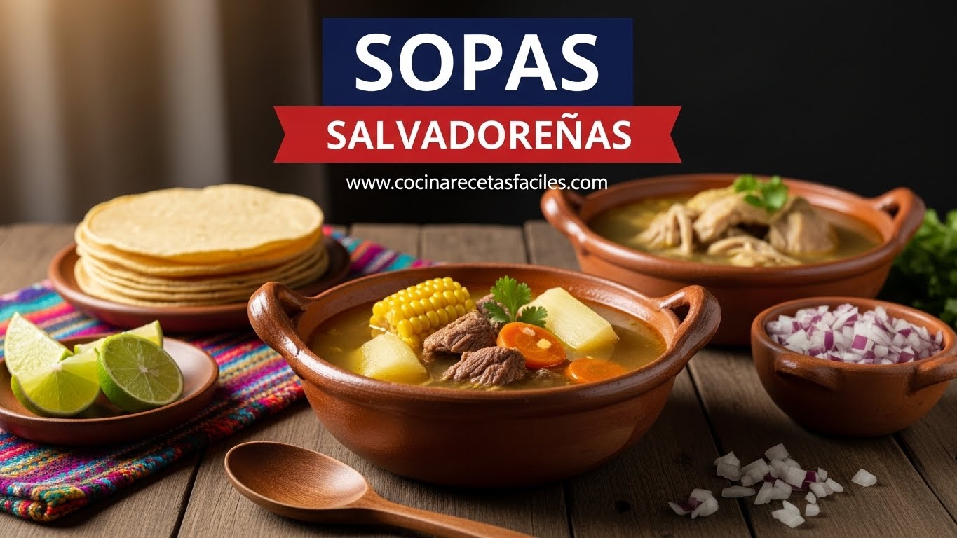 Olla de barro con sopa de res salvadoreña mostrando carne tierna, elote, yuca y verduras cocidas en caldo dorado, con cuchara de madera, limones y tortillas sobre mesa rústica