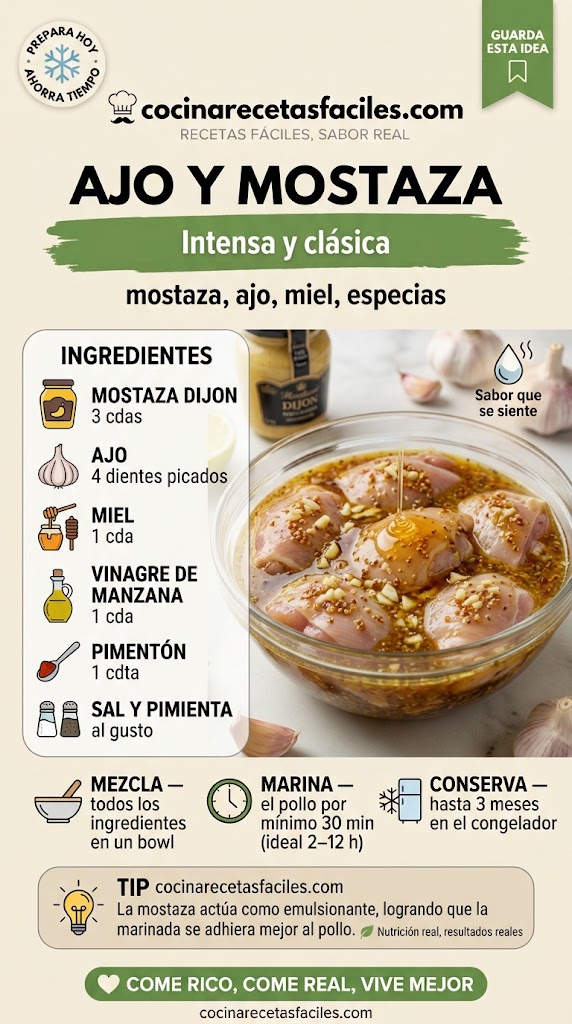 Pollo crudo cubierto con marinada de mostaza dijon, ajo picado, miel y pimentón